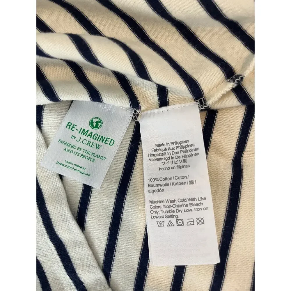 J.Crew Mens Striped Tee Ivory Navy Size M Nautical Breton Classic Preppy